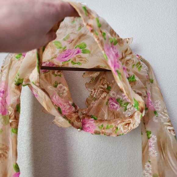 VINTAGE sheer floral crop top painted fabric ruffle collar - Picture 5 of 8